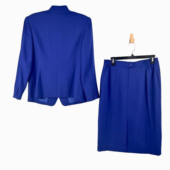 NWT VINTAGE EMILY GANTOS BLUE BEADED DOUBLE BREASTED SKIRT SUIT - 12 - Picture 5 of 8